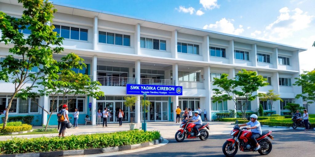 Kampus SMK Yadika Cirebon dengan siswa belajar bersama.